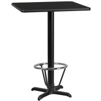 Flash Furniture XU-BLKTB-2424-T2222B-3CFR-GG 24'' Square Black Laminate Table Top with 22'' x 22'' Bar Height Table Base and Foot Ring 